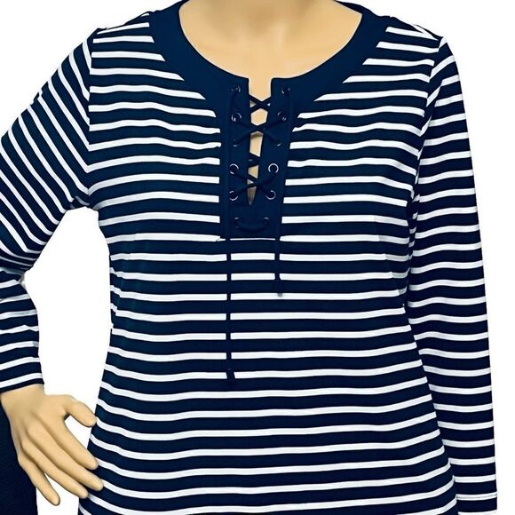 Lands’End Dress Resort Nautical Stripes Swim Cover Up Nylon/Spandex NWOT - Picture 2 of 12